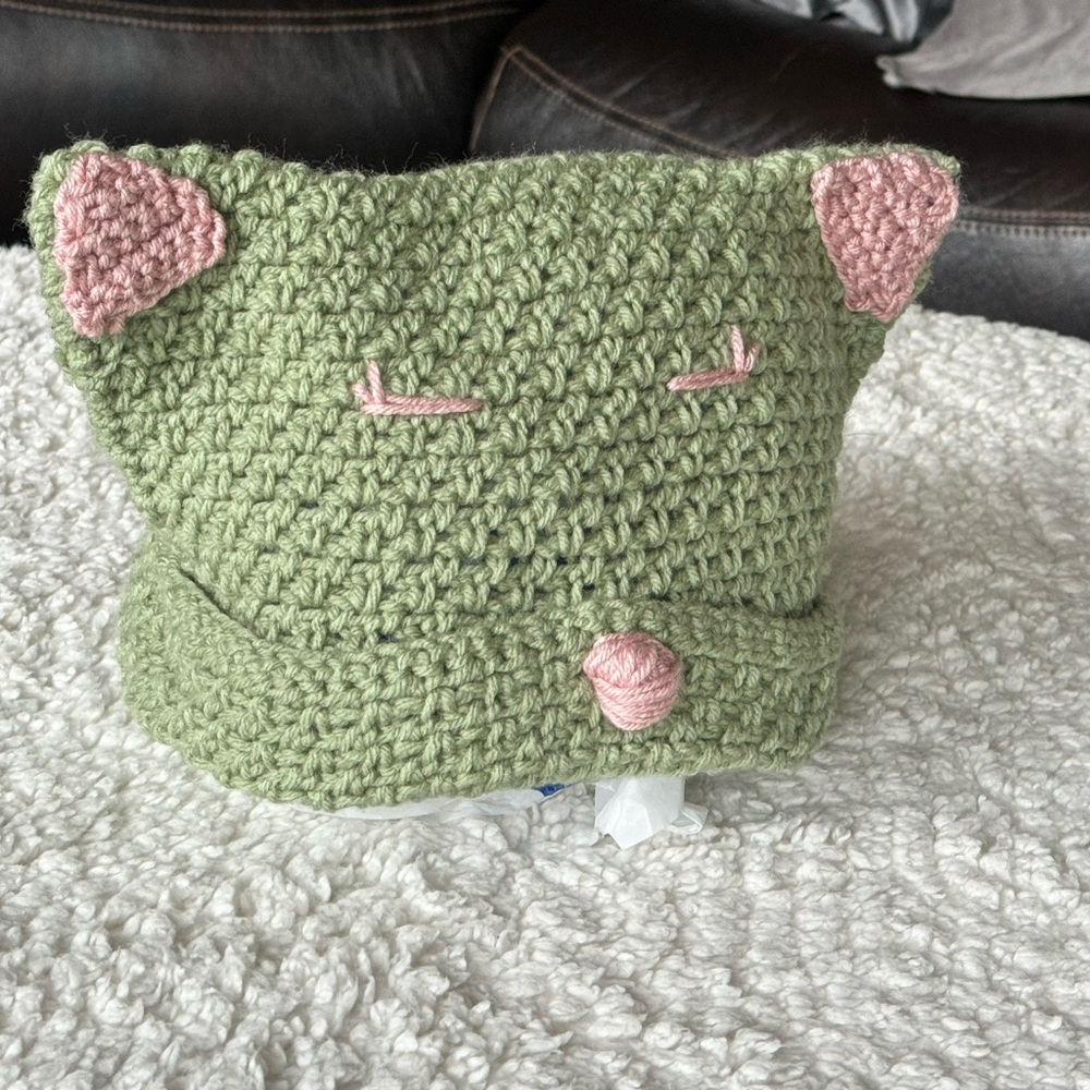 Handmade cat hat, with pink ears. Never worn.